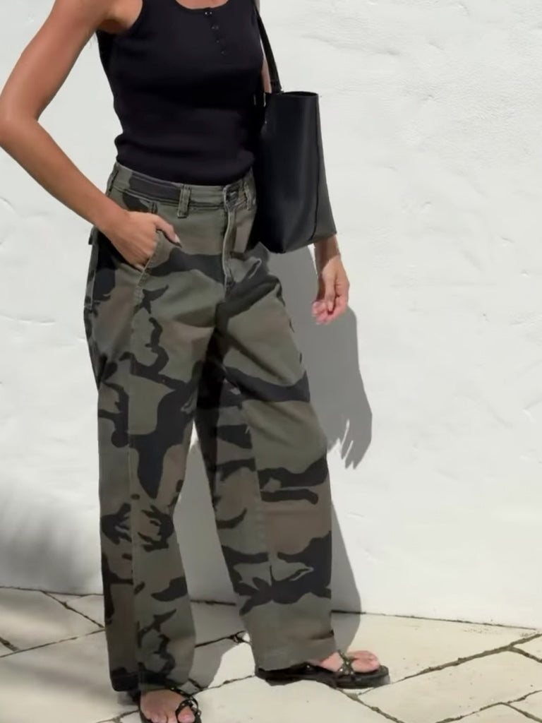 COUNTRY DENIM CAMO BARREL PANTS