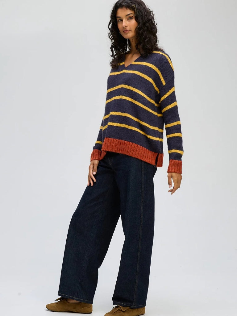 LD & CO. COZY V STRIPE KNIT